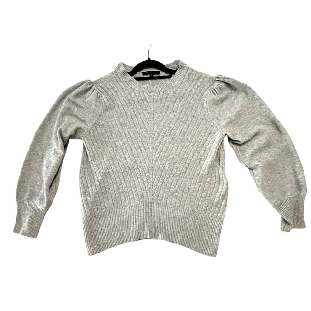 Kathy Ireland Sweater Women’s XL (Fits Small) Gray Ribbed Knit Puff Sleeve - EUC